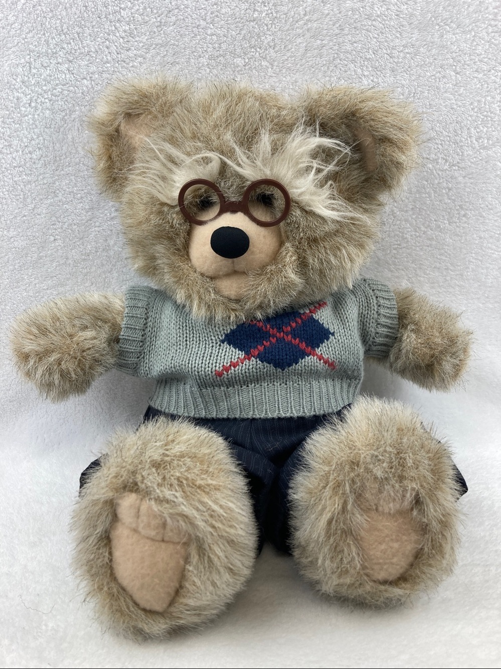 VTG 1985 Heartline Grandpa Bear Plush Stuffed Animal Toy 18” Balding